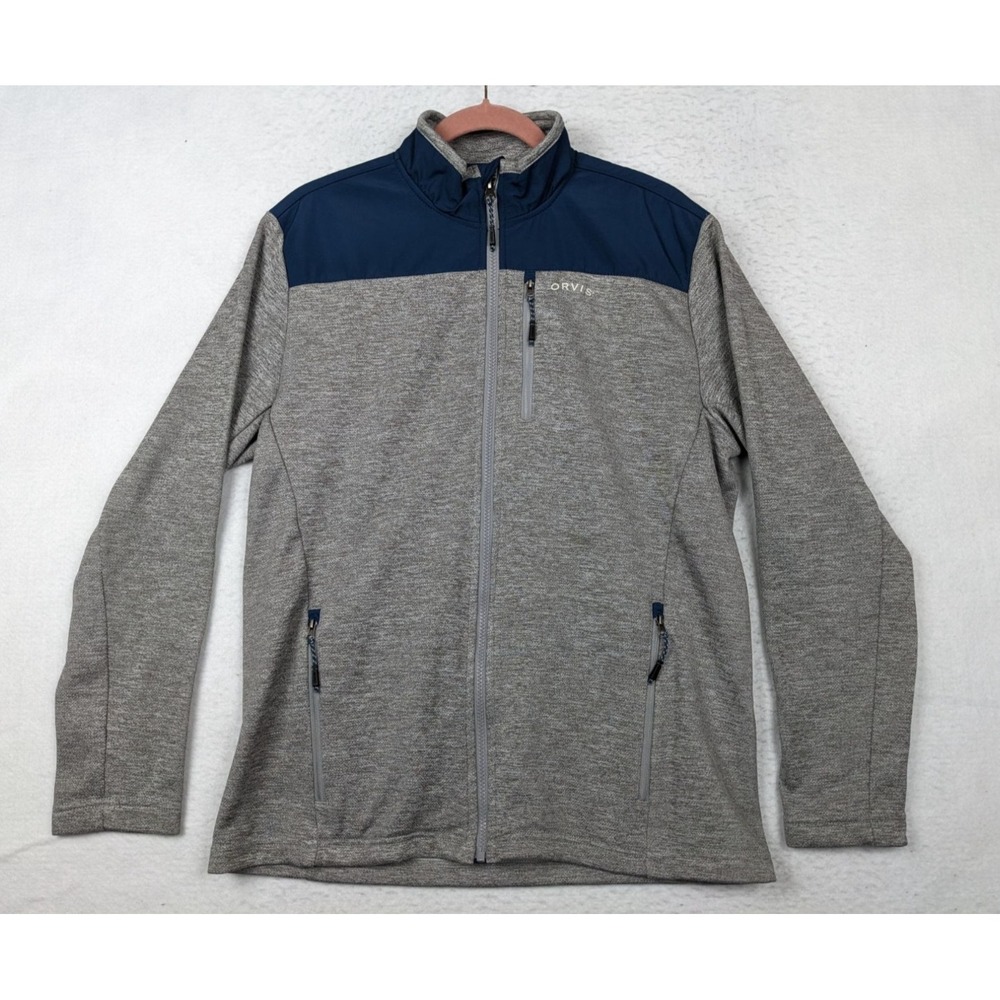 Orvis Mens Full Zip Jacket M Gray Navy Polyester Blend Classic Collection